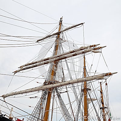 The three masted Palinuro, a historic Italian Navy training barquentine, moored in the Gaeta port. Editorial Stock Photo